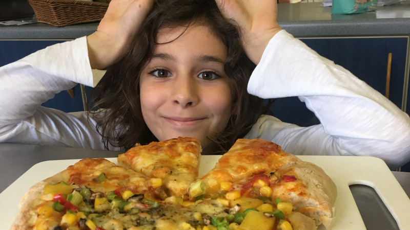 Girl with pizza