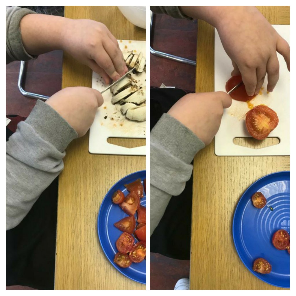 Collage of hands chopping vegetables