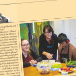 Snapshot of a page of The Big Issue magazine, showing text and a photo of a cooking class.
