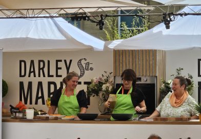 Three chefs demonstrating a recipe in Darley Street Market