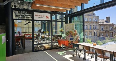 The FoodSavers Wellnest events space, a light and airy corner room in Darley Street Market with large glass windows.