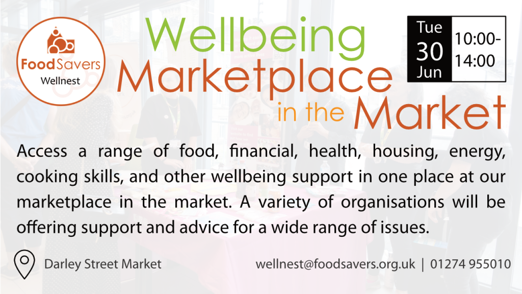 Flier promoting a wellbeing marketplace on Tuesday 30th June 2026